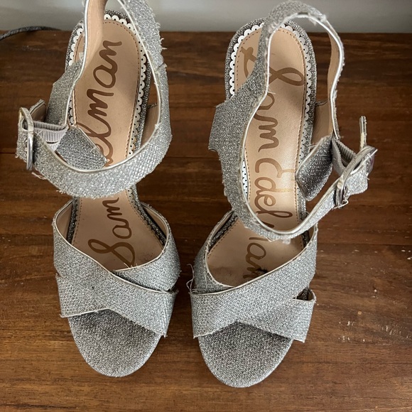 Sam Edelman Sparkly Silver Heels Size 8 - Picture 3 of 6